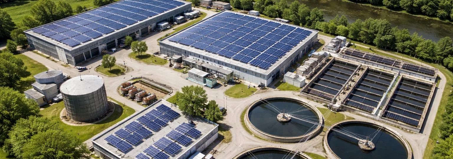 PV-Anlage auf dem Dach der Kläranlage